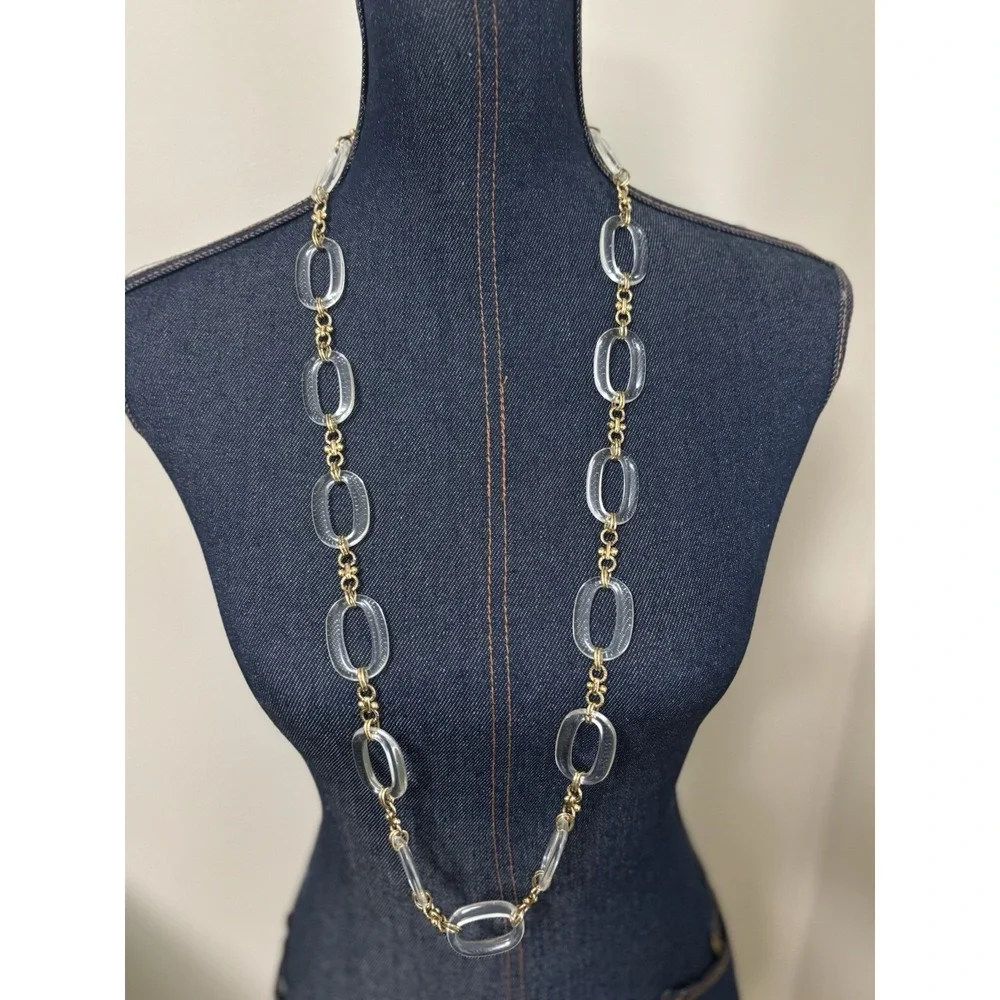 Talbots Clear Gold Lucite Chain Necklace Long Women's Classic Coastal